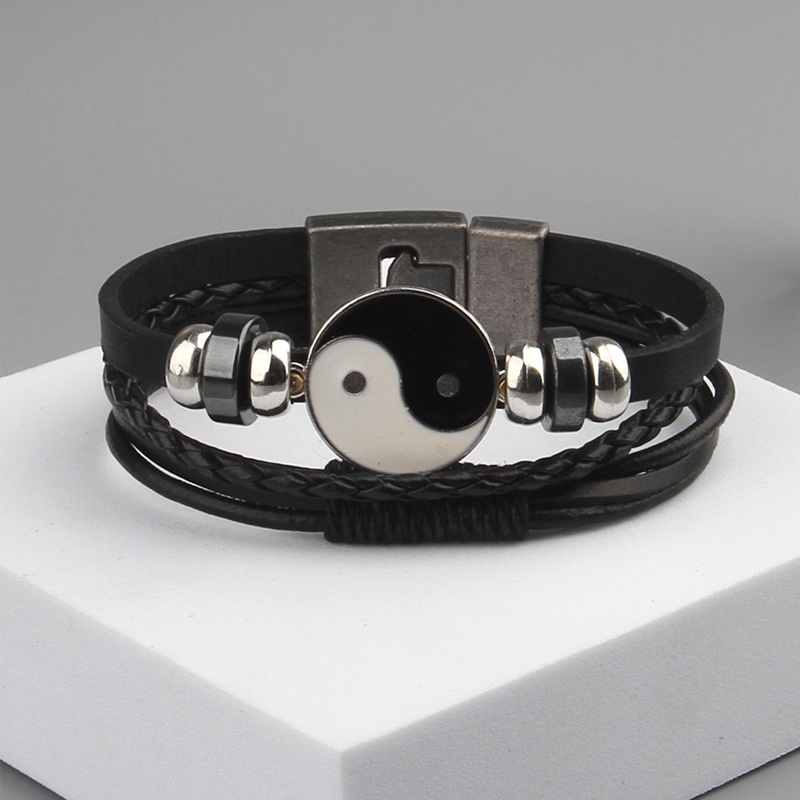 Gelang Kulit Kepang Yin Yang Stainless Steel Gaya Vintage Untuk Pria