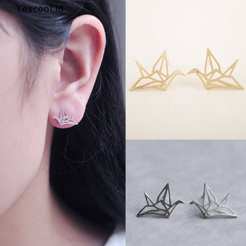 Anting Stud Desain Origami Burung Bangau Lucu