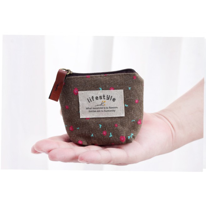 Pouch Mini BUNGA TABUR / Dompet Koin Motif Gambar BUNGA TABUR Bahan Kanvas Dengan Resleting