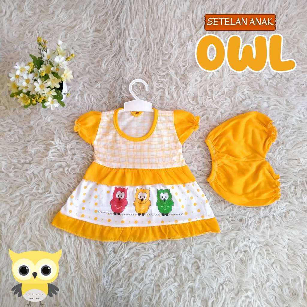 BISA COD Baju Kaos Bayi Perempuan Murah Motif Owl Lucu / Setelan Anak Bayi Lucu 6-9 Bulan / Baju Bayi Cewek Murah