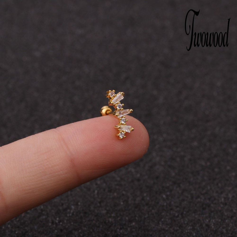 1 Pc Anting Stud Cubic Zirconia Bentuk Bintang Bulan Untuk Wanita