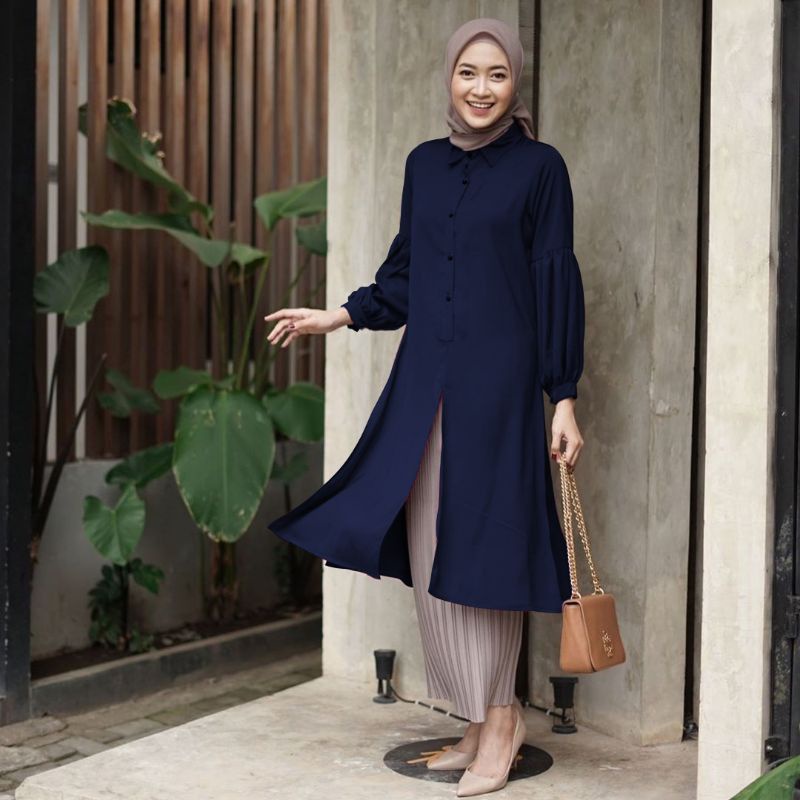 [GOOD QUALITY] TUNIK WANITA LENGAN BALON BAHAN MOSCREPE / DIANARA LONG TUNIK/ Atasan wanita muslim