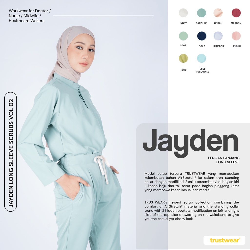 [Scrubs Jayden] Doctor`s Scrub/Set Baju Celana Jaga OKA OK Perawat/Dokter Lengan Panjang II