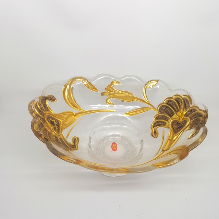 Mangkok kristal oval bunga kaca tebal serbaguna JZ388