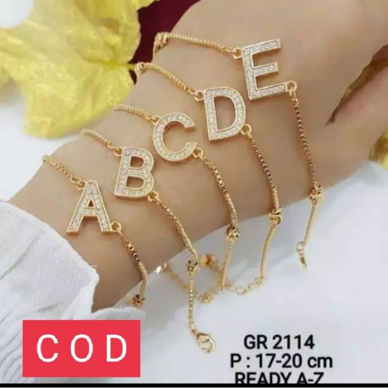 Gelang Huruf Rhodium by Gold Gelang Nama/inisial Xuping termurah