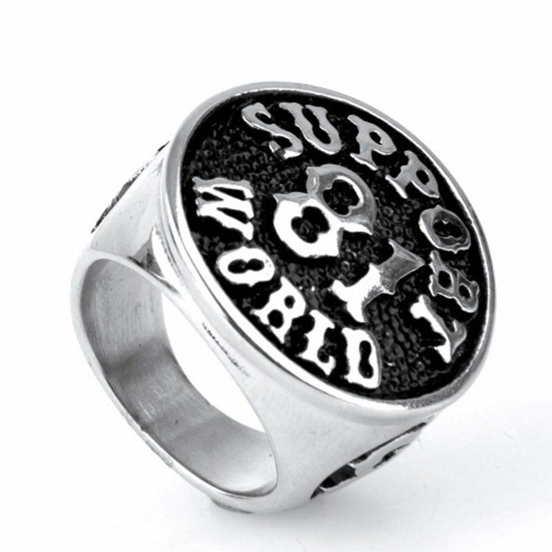 Cincin Stainless Steel 316L Gaya Gothic Hip Hop Punk Ukuran 7 ~ 14 untuk Pria