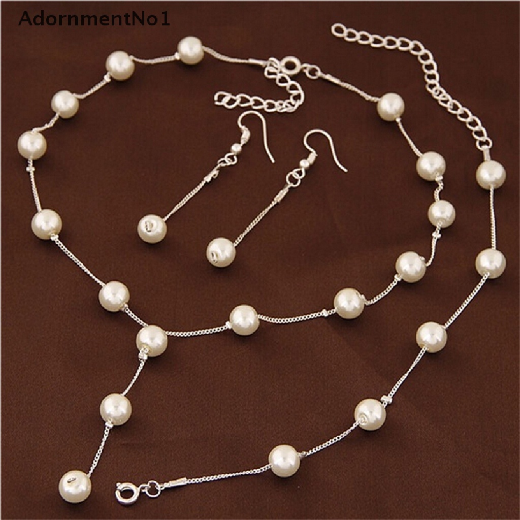 (AdornmentNo1) Set Kalung + Gelang + Anting Gantung Tusuk Lapis Emas Multilayer Aksen Mutiara Imitasi Untuk Wanita