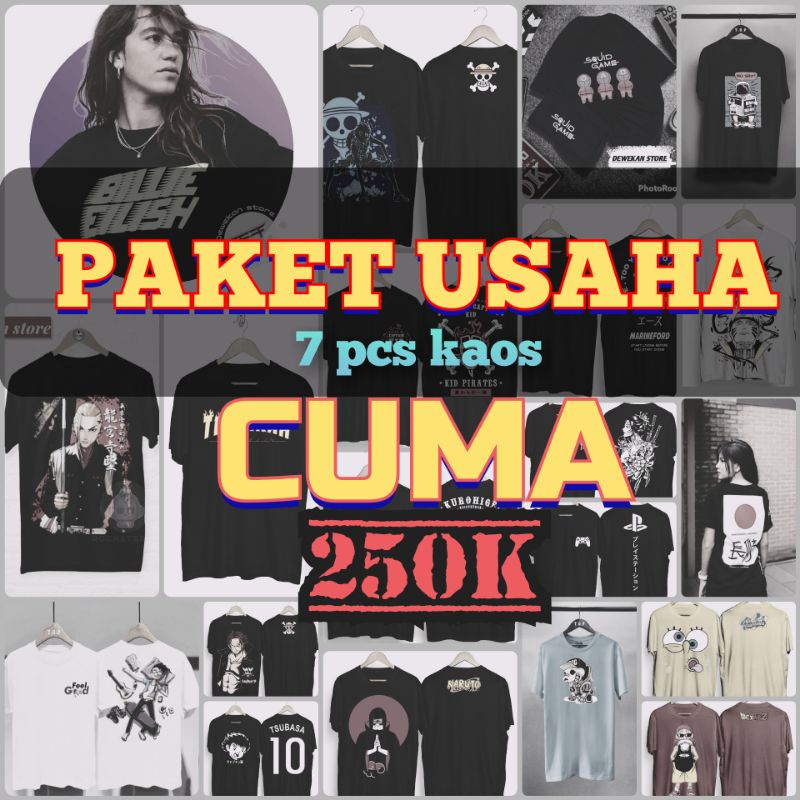 [PROMO] PAKET USAHA kaos anime distro campur dewasa T-shirt baju fashion pria murah wanita bahan kat