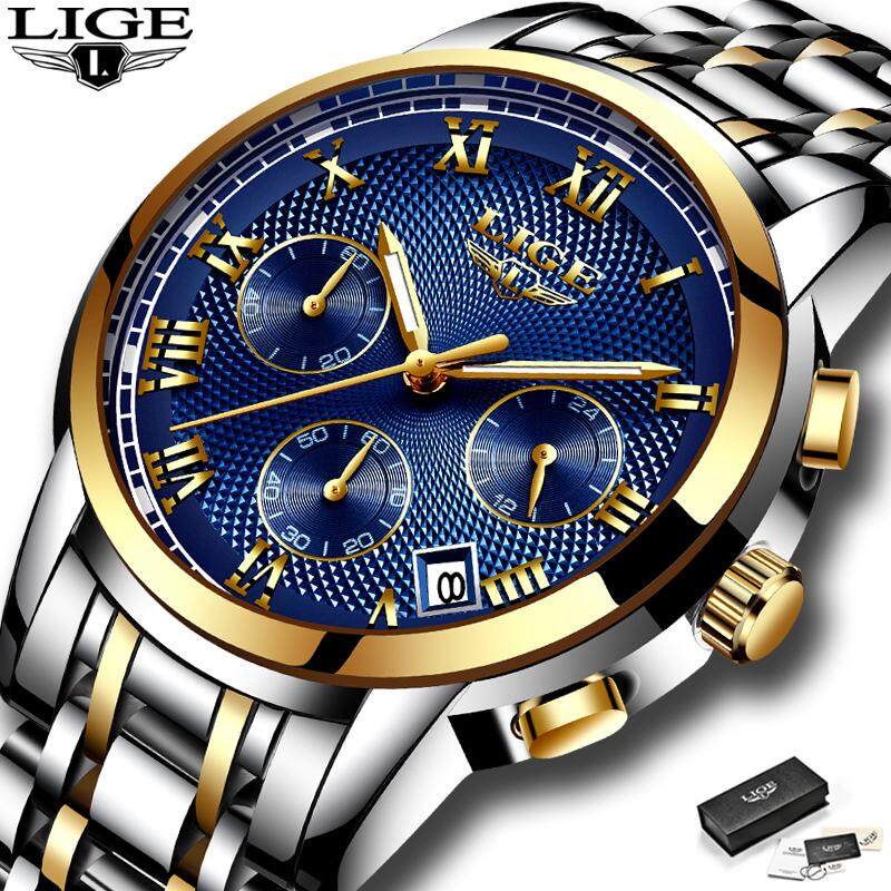 LIGE Jam Tangan Quartz Pria, Jam Tangan Olahraga Modis Pria, Jam Tangan Quartz Analog Anti Air Berca