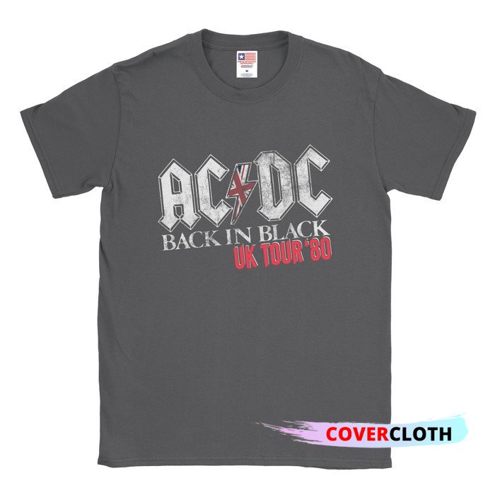 T-Shirt Baju Kaos Band ACDC Black Uk Tour , Abu-abu