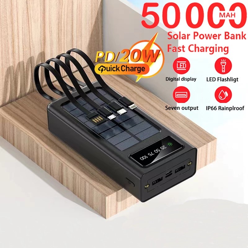 Solar Power Bank 50000 mah original Power Bank Tenaga Surya Multifungsi Portabel Berkapasitas Besar PowerBank Solar 50000 mAH Portable Outdoor Camping Emergency Light Bank Tenaga Surya