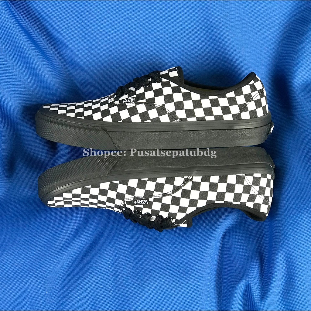 Vans Authentic Checkerboard Black White Sol Hitam