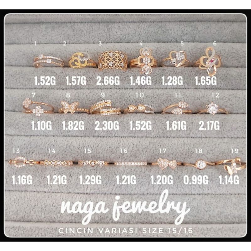 Cincin variasi putih mata emas kadar 375 SIZE 15-16