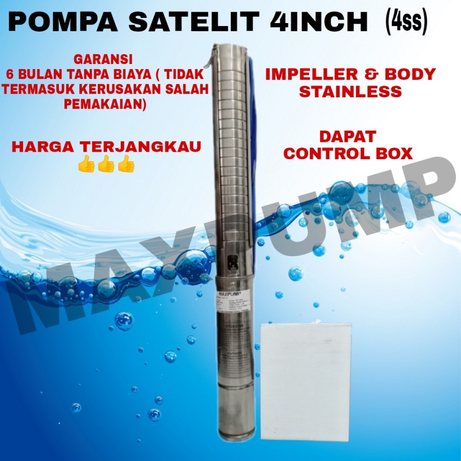 MAXPUMP 4SPM 8/10 Pompa Satelit Sumur Dalam 4inch 2HP 1500watt 8kubik Casing Dan Kipas Stainless Pompa Air Termurah