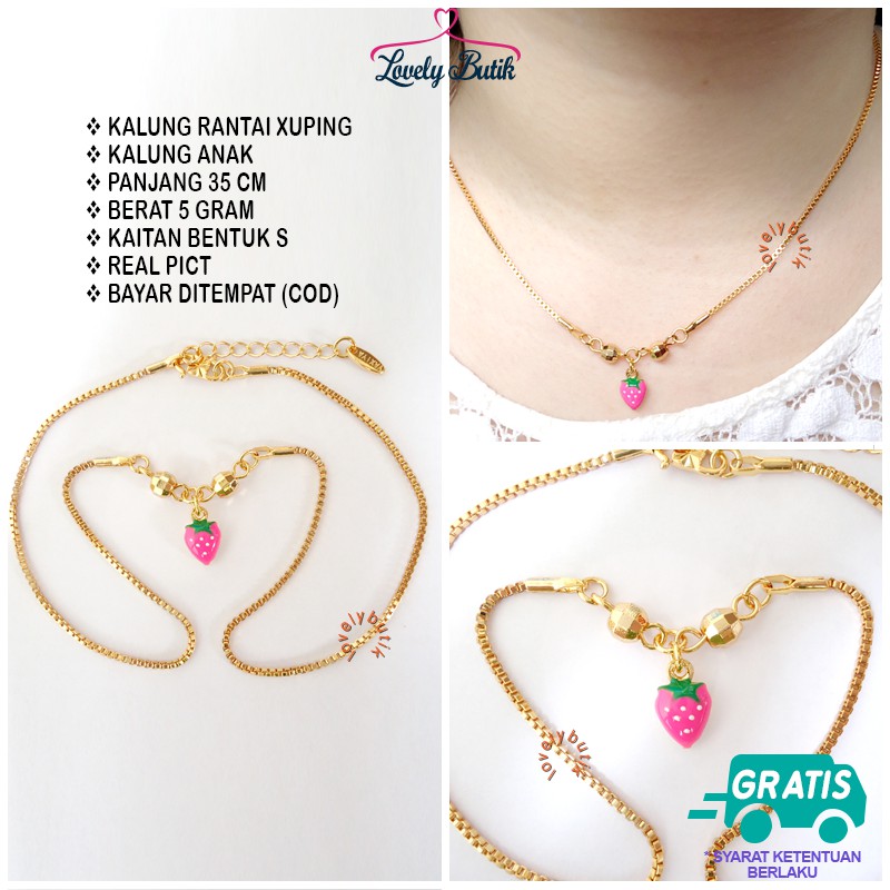 Kalung Xuping Rantai Lapis Emas Cantik Indah Anak Perempuan Motif Stoberi Pink/ Lovelybutik