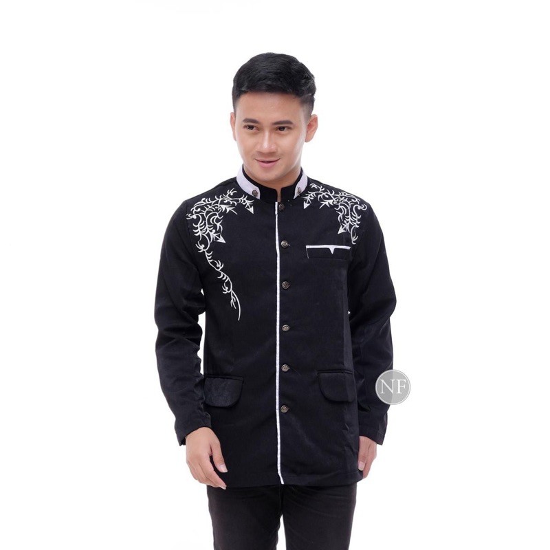 Jasko bordir Putih, Hitam, biru, Navy, ijo NU | dobel kerah | jasko modern jasco