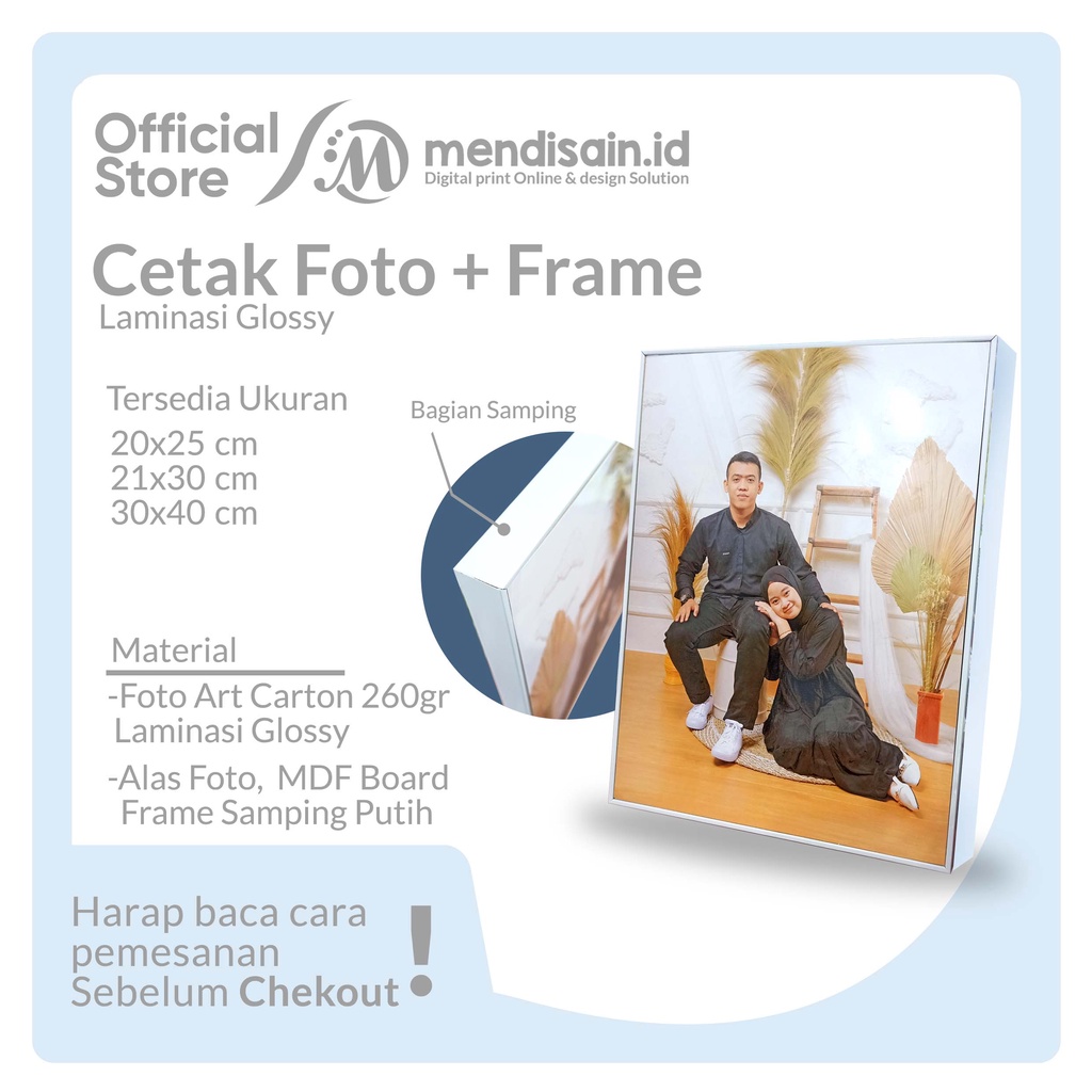 Cetak Foto Frame Blok 30 x 40 Laminasi Glossy - Paket Cetak Foto + Frame blok