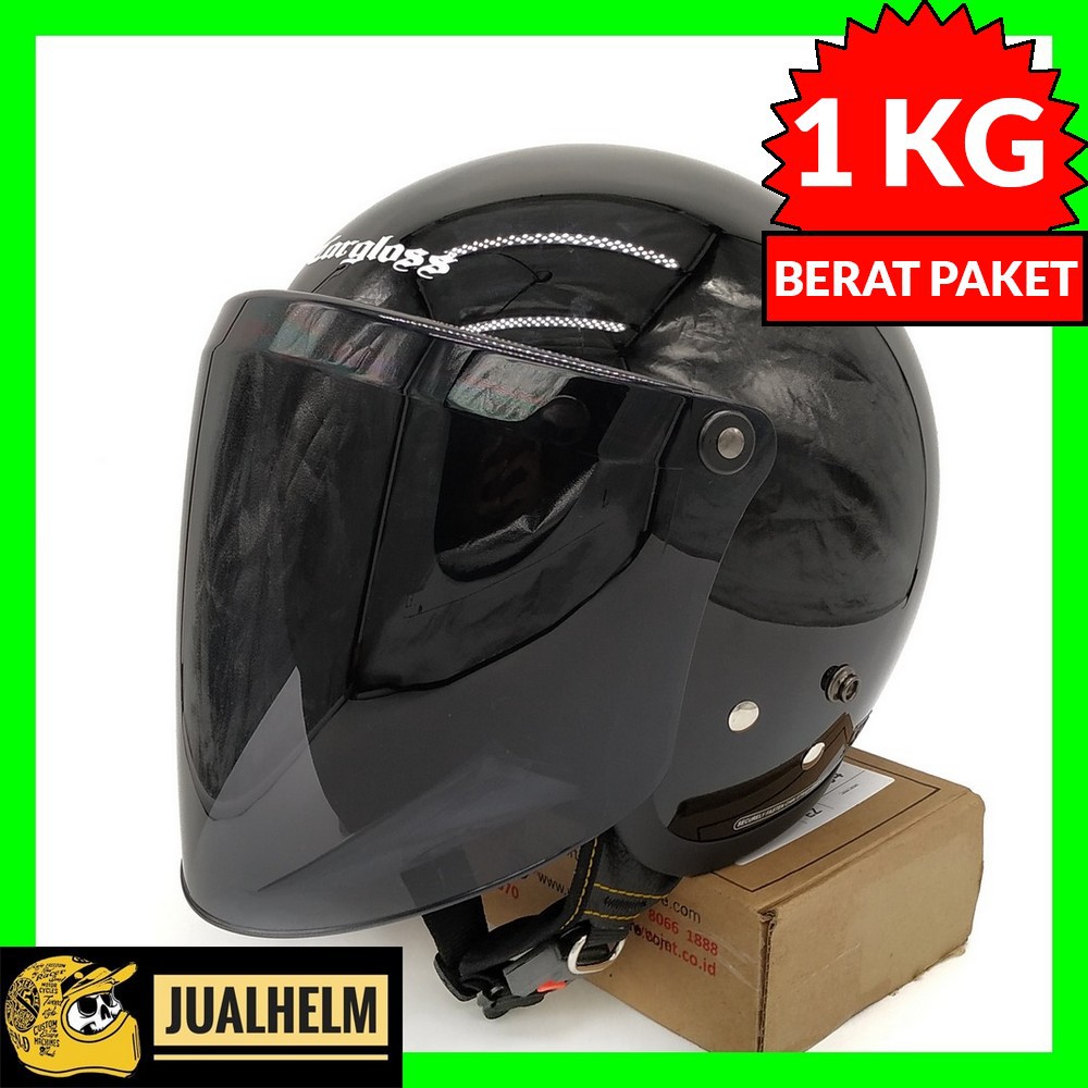 Helm Cargloss Retro Black Glossy + Kaca Snail Smoke