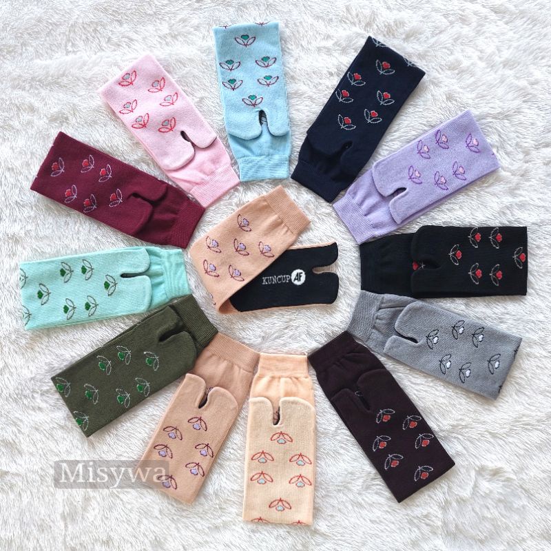 [BISA COD] KAOS KAKI JEMPOL WANITA MUSLIMAH MURAH ANTI KOTOR TAPAK HITAM MOTIF BUNGA KUNCUP