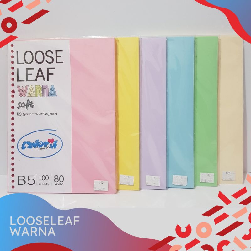 

Loose Leaf B5 warna 50 Lembar/ Kertas Binder B5 warna/Refill binder kertas HVS warna soft 50 Lembar