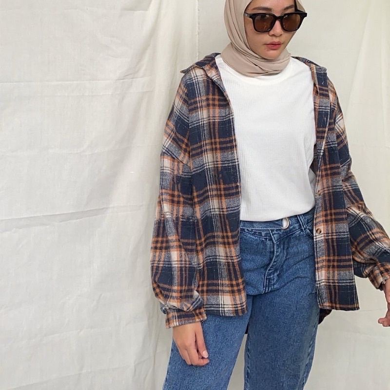 AJWShop Kemeja Flanel Wanita Lengan Balon Oversize Import Tebal Premium | Atasan Kemeja Wanita Jumbo Import Bahan Tebal | Kimberly Kemeja Flanel Import Premium | Kemeja Planel Wanita-4