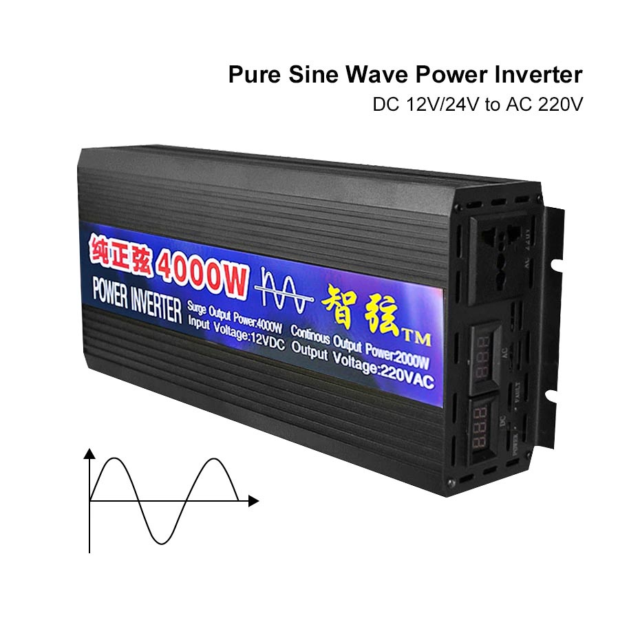 Pure Sine Wave Car Power Inverter DC 24V to AC 220V 4000W - SY4000 - Black