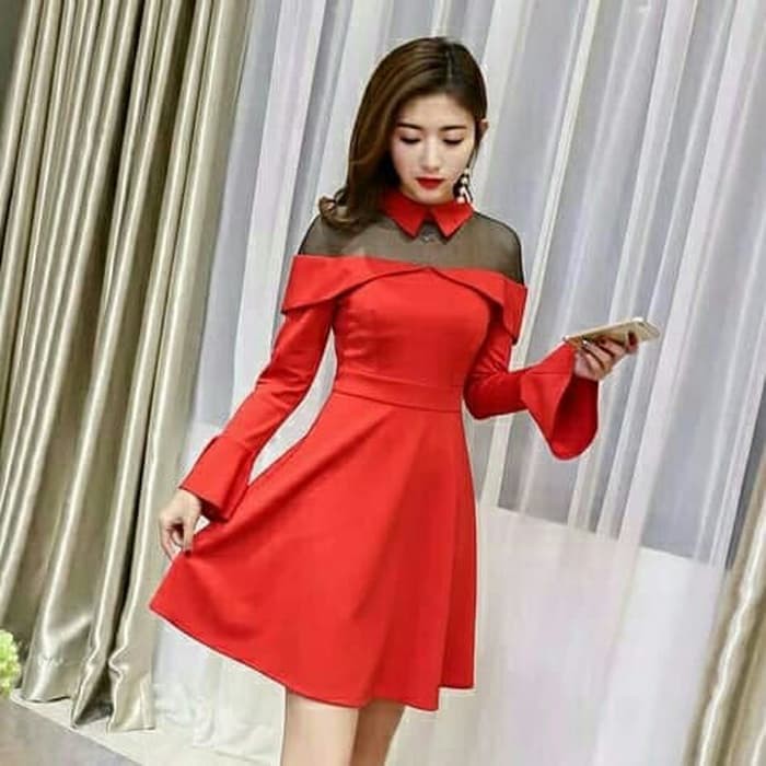 Dress Collar Lilac merah red imlek natal sincia party pesta