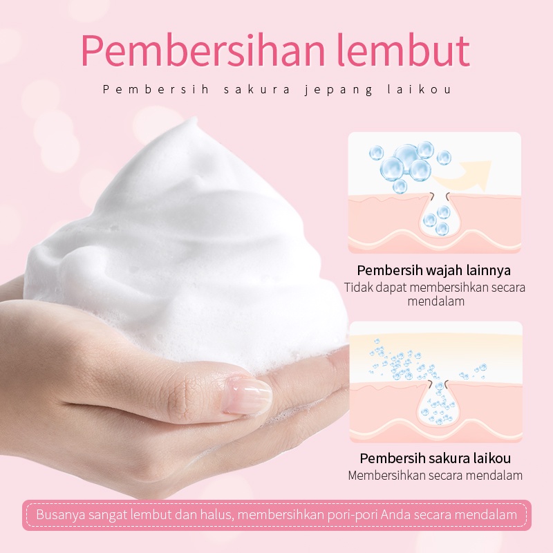 LAIKOU Pencuci Wajah Sakura Jepang Membersihkan Pori Mencerahkan Mengontrol Minyak Halus 50g