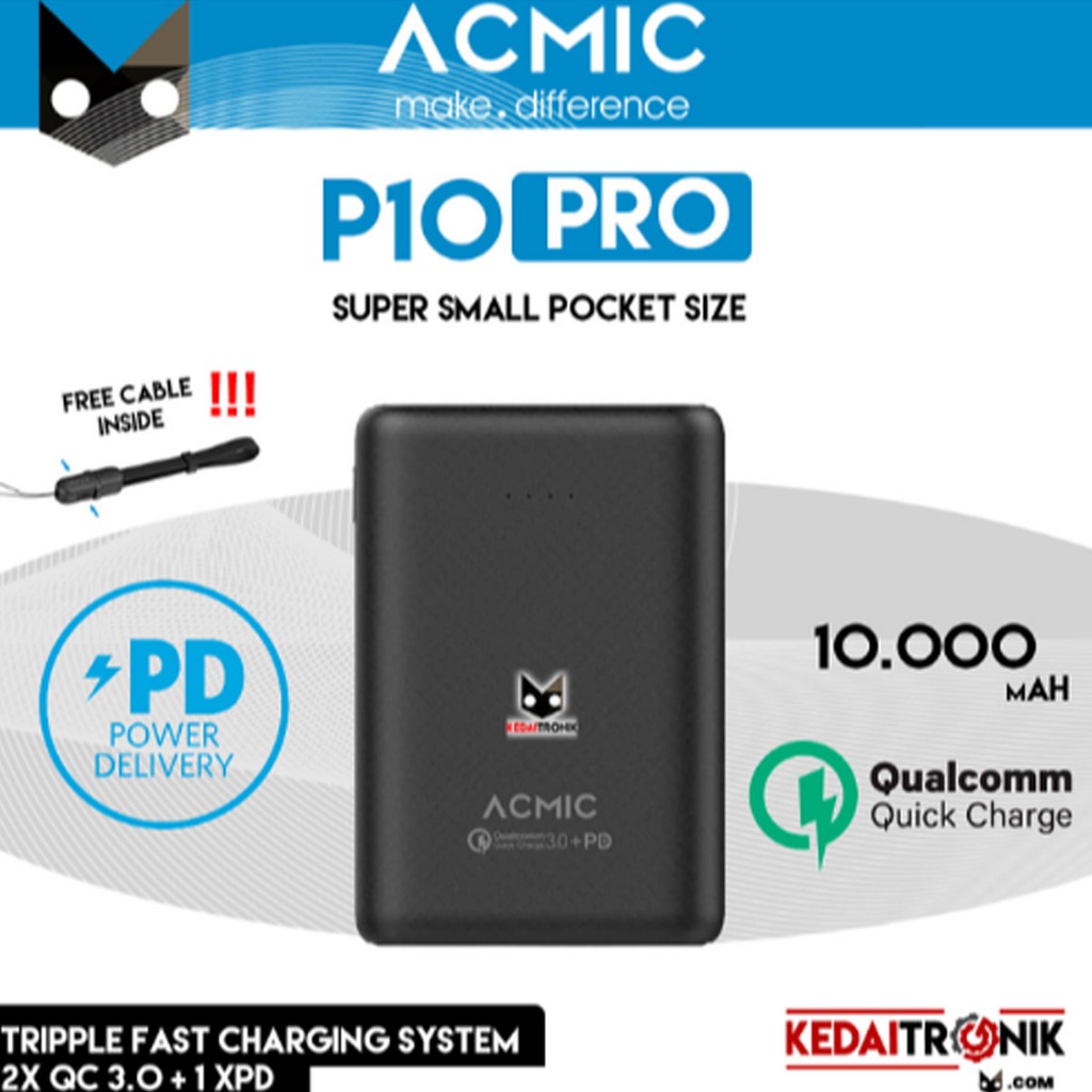 Acmic Pro P10 Power Bank Mini 10000 MAh Dual Quick Charge 3.0 PB Acmic NEW