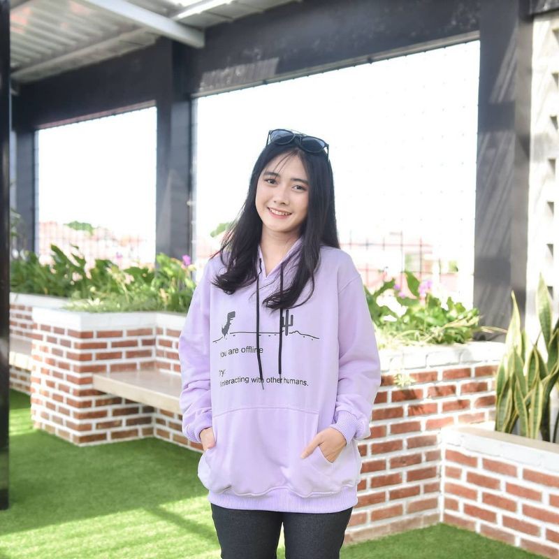 Jaket Sweater Hoodie Wanita Oversize Outerwear Pakaian Sweatshirt Korean Style Hudie Cewek OFFLINE-Purple