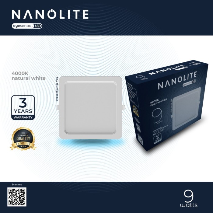 NANOLITE DOWNLIGHT SQUARE LED 9 WATT 9W 3 Inch Cahaya Putih CDL 6500K