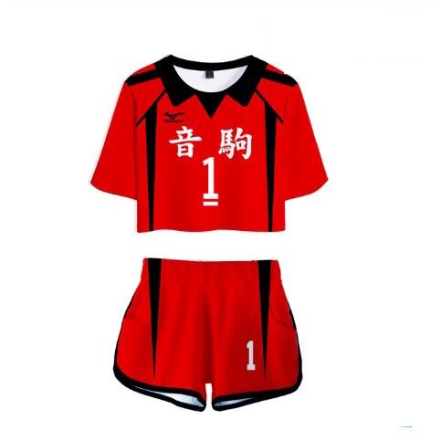 baju Jersey Crop Top Shorts Setelan Baju Costume Anime Haikyuu Nekoma Team Vollyball custom