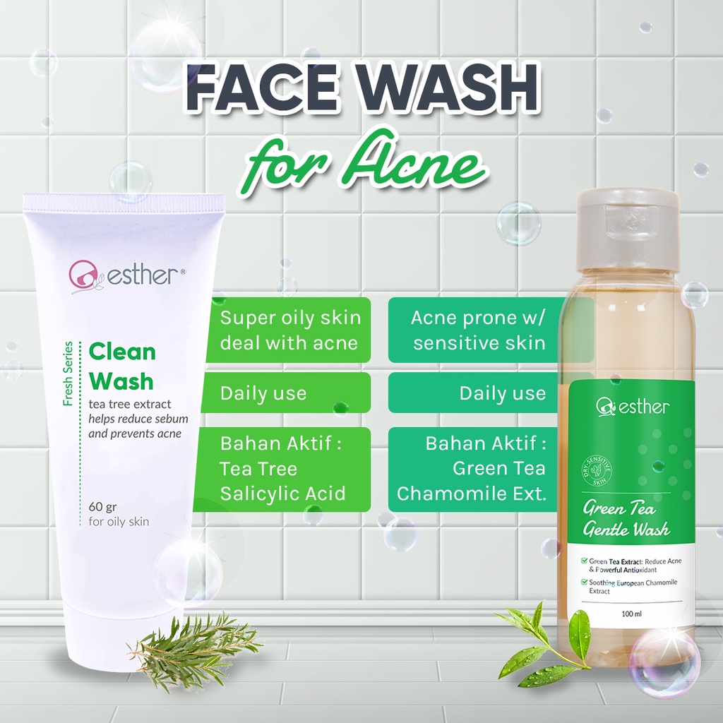 Esther Green Tea Gentle Wash 100ml - Sabun Jerawat Dan Bruntusan