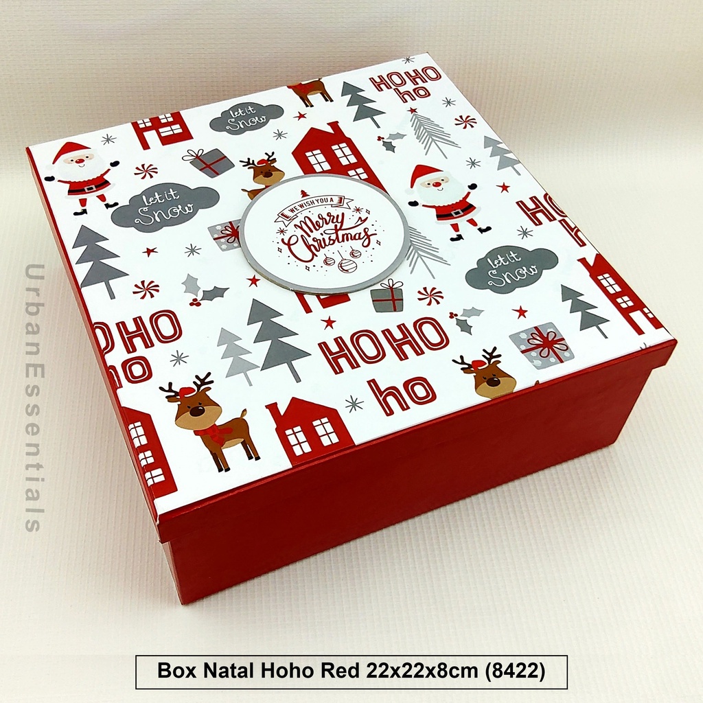 

Kotak Kado Box Natal Hoho Red Ukuran 22x22x8 cm