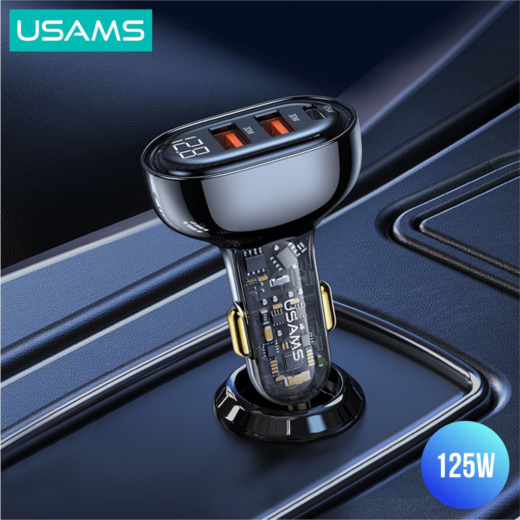 USAMS CC158 Car Fast Charger Mobil Transparent Digital Display 125W