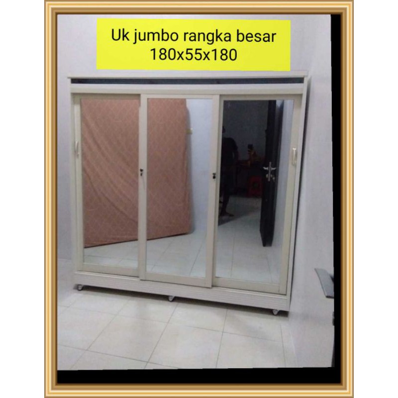 Lemari baju  aluminium kokoh pintu sliding dan Depan FULL CERMIN