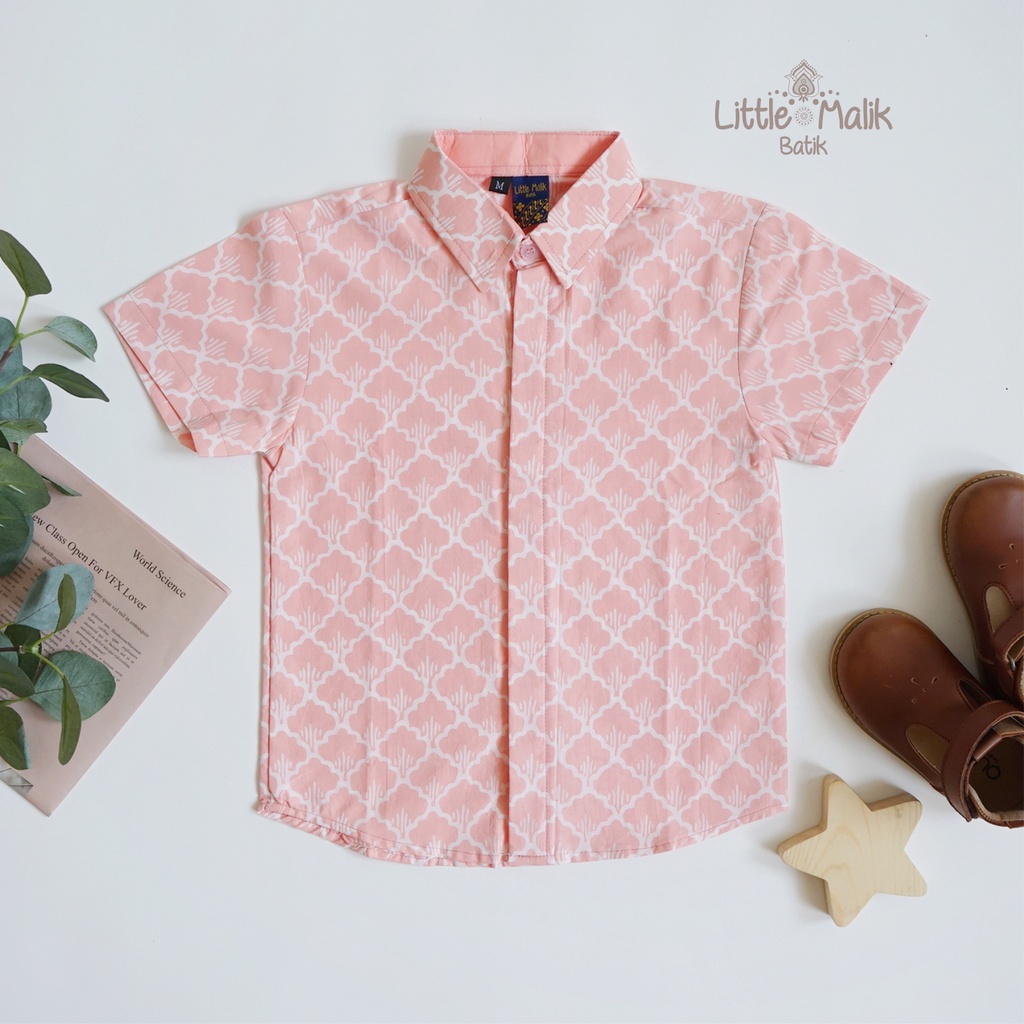 Kemeja Batik Anak Lengan Pendek By Little Malik Batik, Garutan, Warna Peach