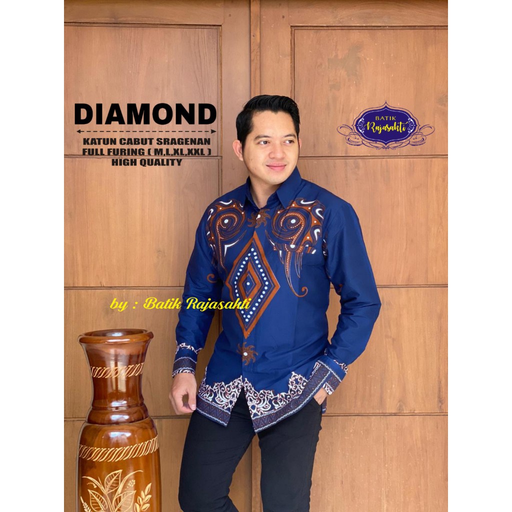 DIAMOND Kemeja Batik Pria Lengan Panjang Katun Halus FULL FURING Rajasakti