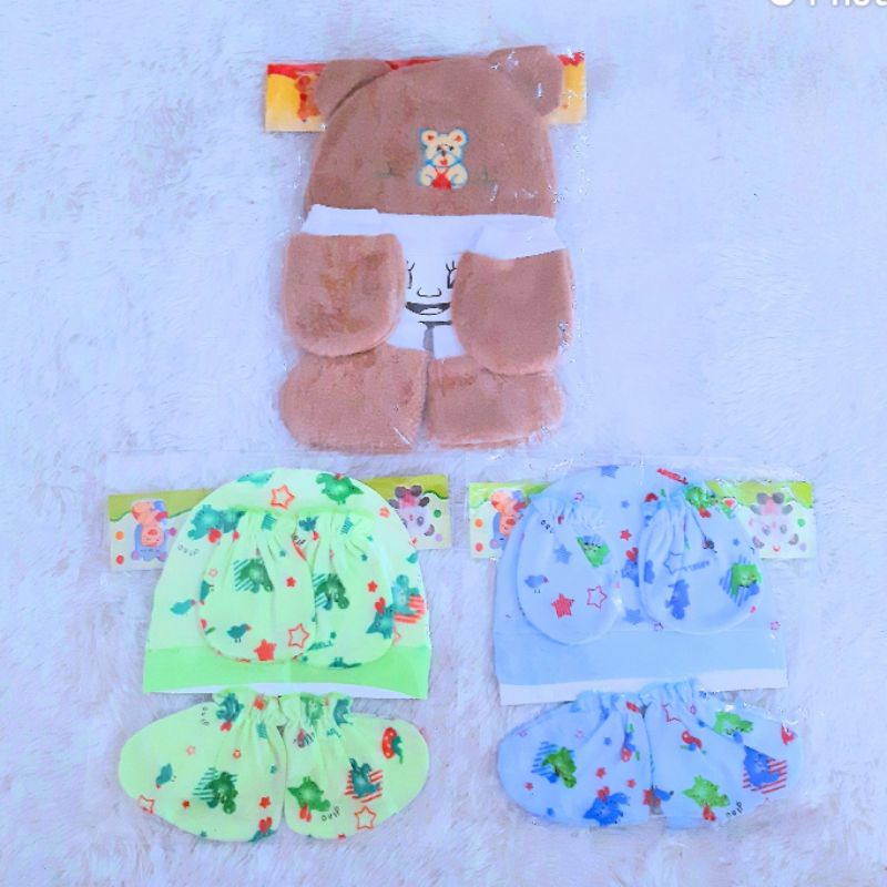 COD 1 Set 3 In 1 Topi Sarung Tangan dan Kaki Bayi Newborn