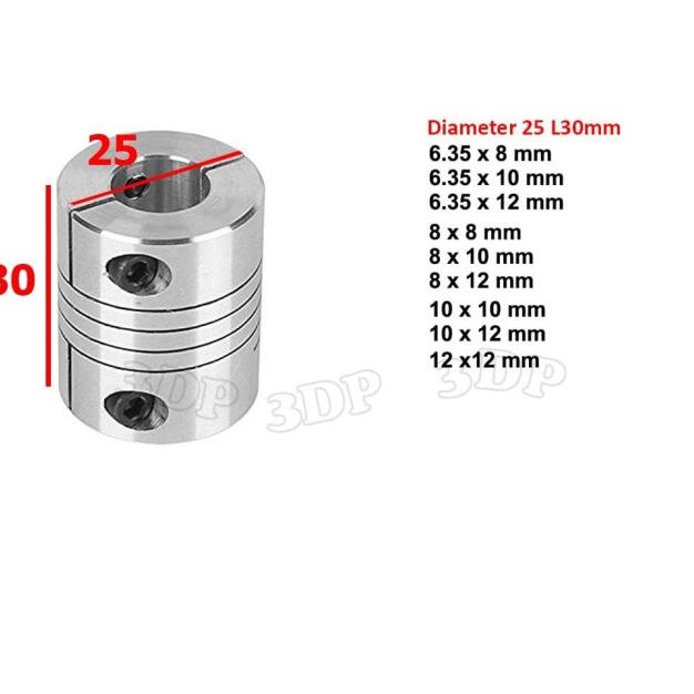 FLEXIBLE COUPLING (body25x30mm) Bore: 8~10MM x 8~12MM - 635x8