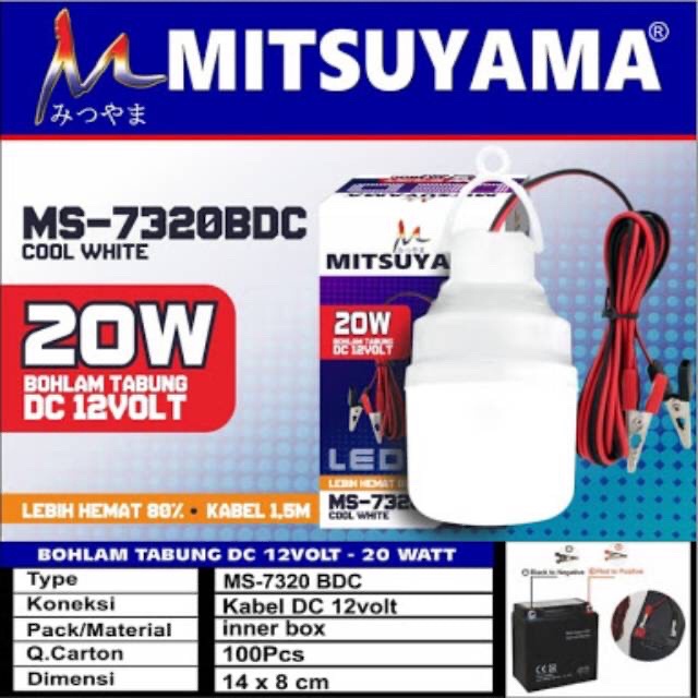 Lampu Emergency Mitsuyama 20 Watt MS-7320BDC Bohlam AKI LED DC 12 Volt Kabel Panjang 1.5 Meter Original