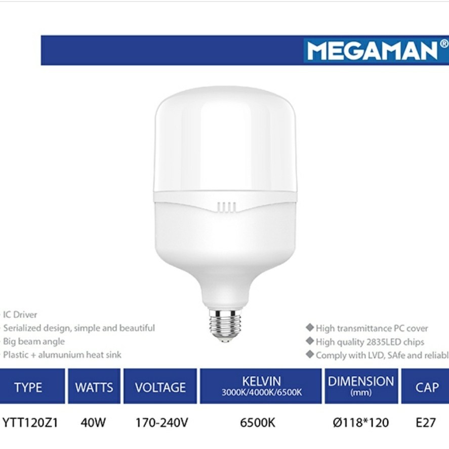 LAMPU LED MEGAMAN T-BULB 40W