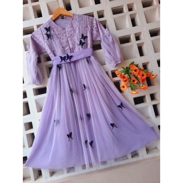 Gamis Anak Perempuan Motif Kupu kupu Bahan Tile Ukuran M/L/XL Terbaru 2023