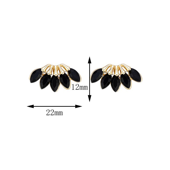 LRC Anting Tusuk Fashion Black Zircon Leaf Alloy Earrings D49891
