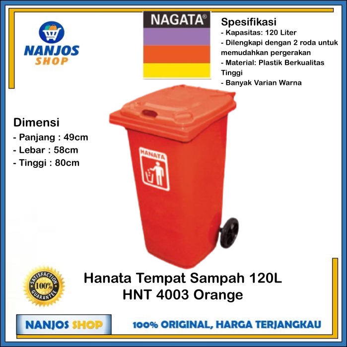 Hanata Tong Tempat Sampah Dustbin Roda Gerobak Hnt4003 120 Liter Orange