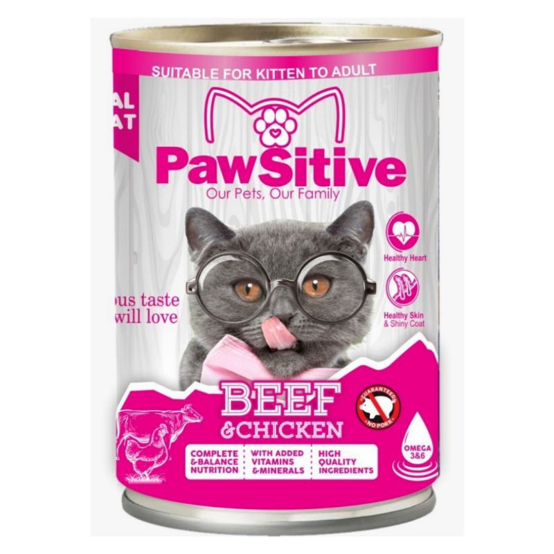 Makanan Kucing Pawsitive Beef &amp; chicken kaleng 400gr (isi 12pcs) / cat food / wet food