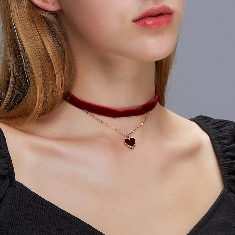 Beautiful Flannel Necklace Sexy Double-layer Love Pendant Necklace Clavicle Chain