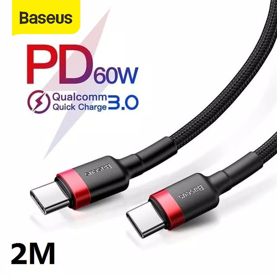 KABEL DATA TYPE-C TO TYPE-C ORIGINAL BASEUS PD 2.0 60W FAST CHARGE 1M/2M