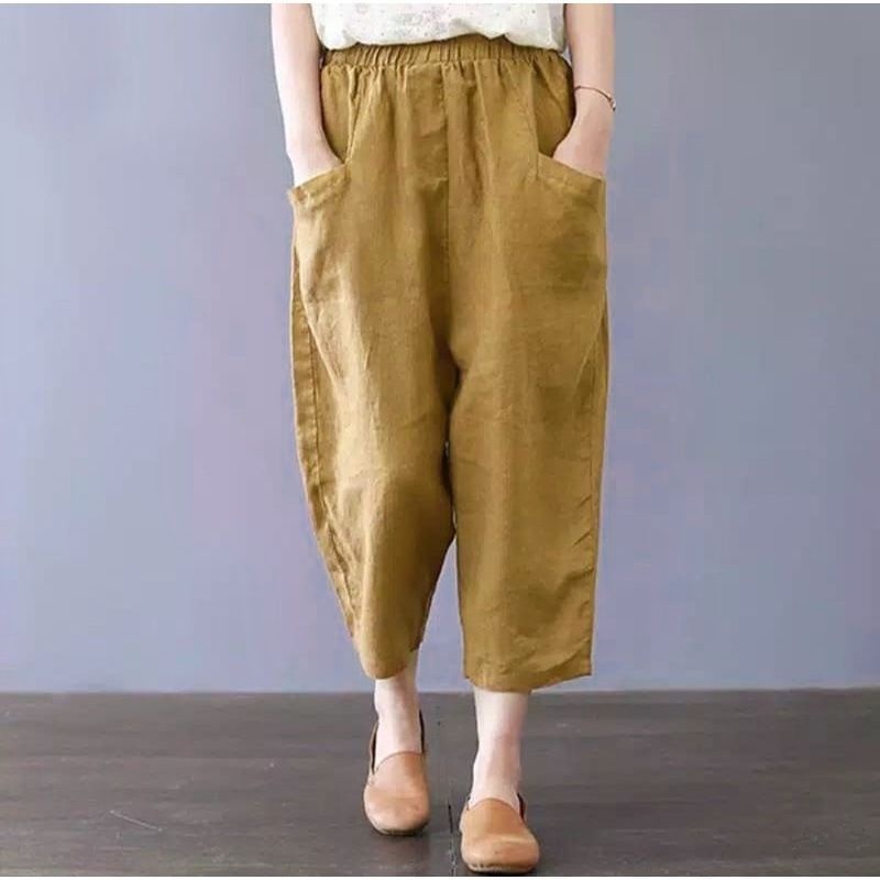 [BISA COD] Celana kulot Korea JUMBO premium Uniqllo Pants muat BB 60_80 kg-Kunyit/mustad