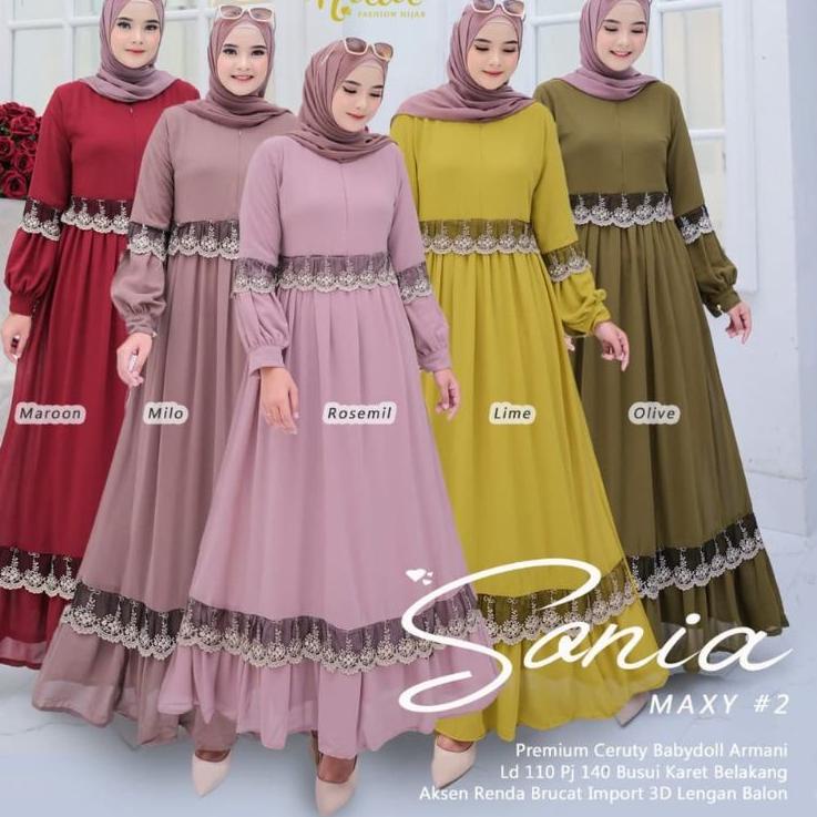 Gamis Ceruty sonia Dress Gamis Lebaran Idul Fitri Fashion Muslim Kekinian  Casual Formal Dress Musli